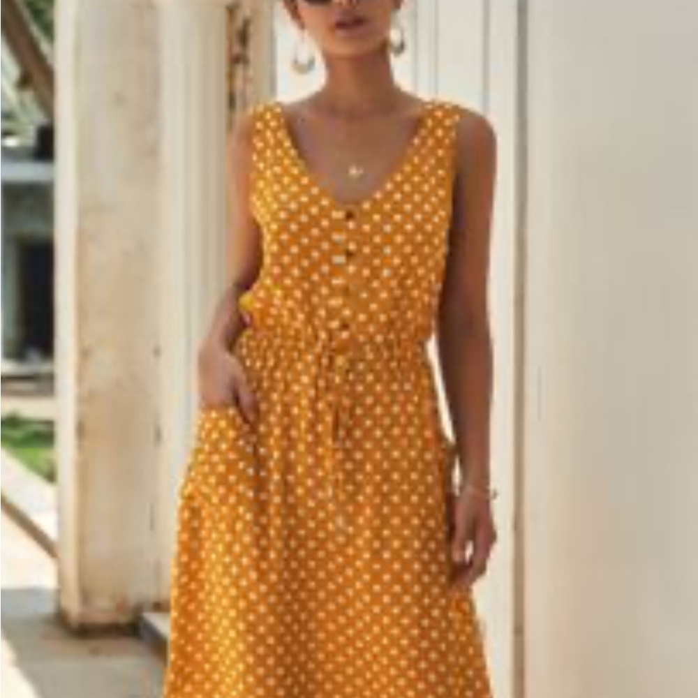 SHEIN Yellow and White Midi Dress